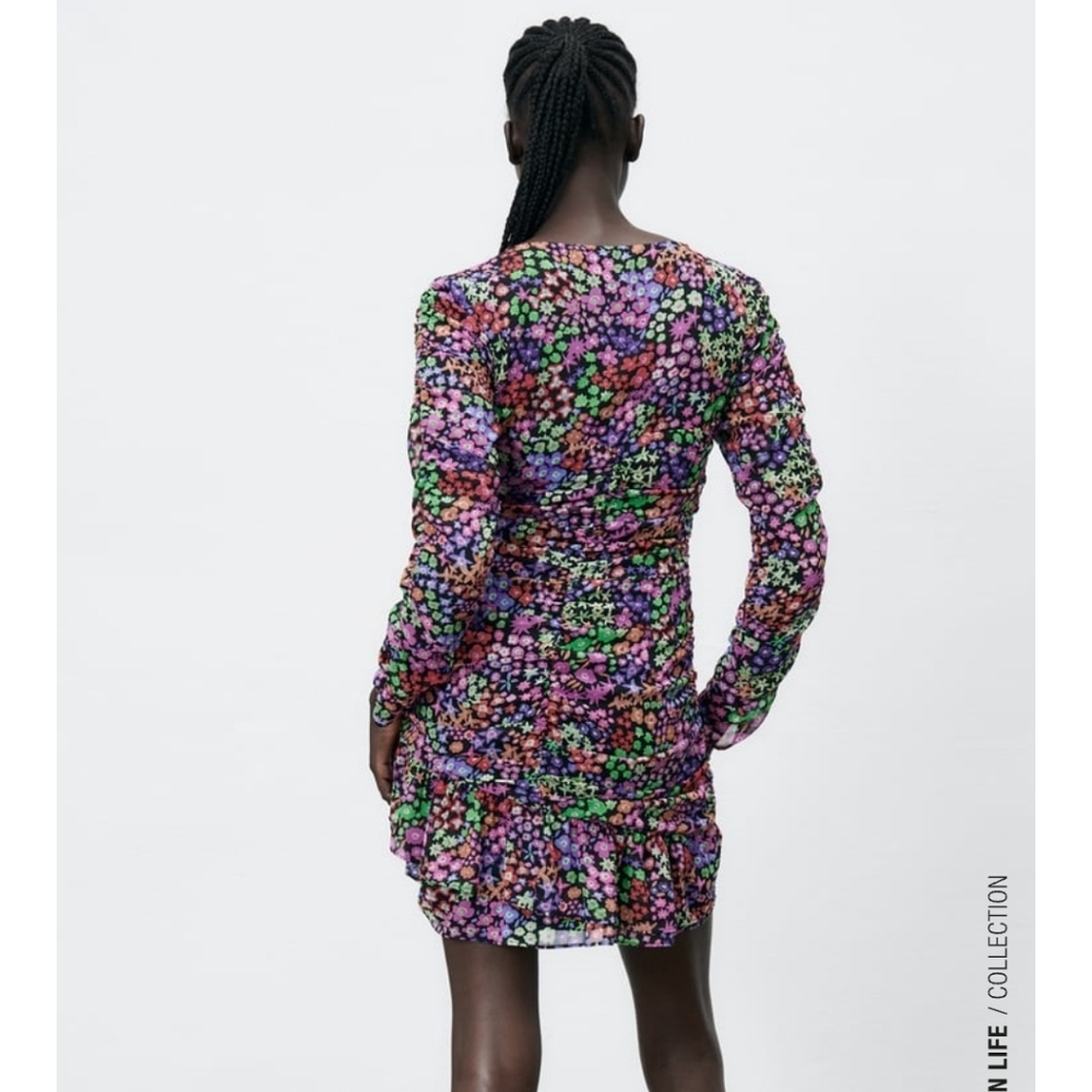 Zara Floral Print Draped Mini Dress NWT - Picture 3 of 9